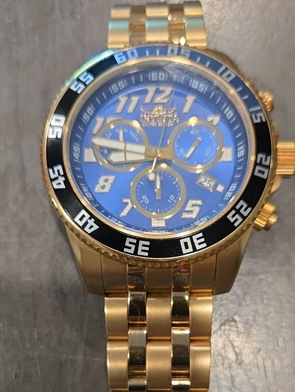 Gold-Tone Chronograph Watch with Blue Dial